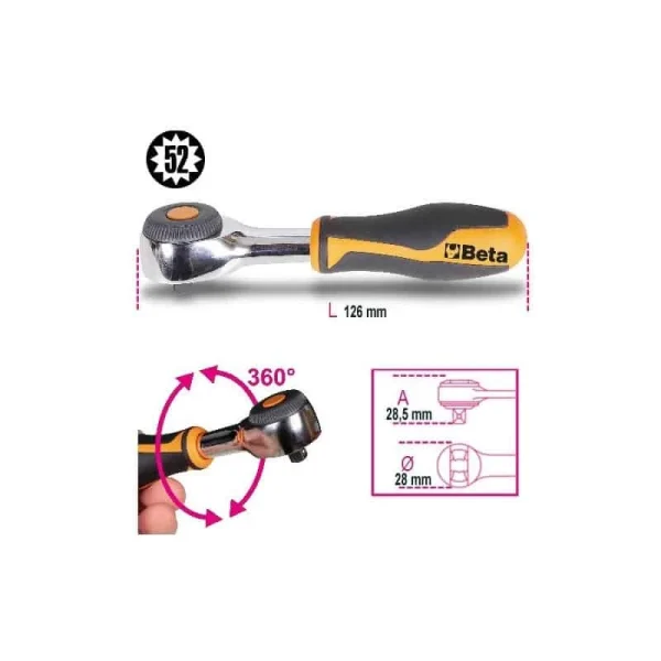 mode tendance BETA Cliquet 1/4″ 52 Dents Manche Tournant – 900/58 – 009000884 1