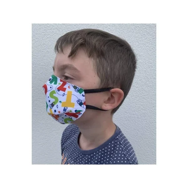 fashioniable CREYCONFE Masque Barrière Lavable Microfibre 6-9ans – Motif ABC 1
