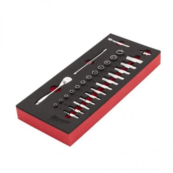 grande marque pas cher MILWAUKEE Module Mousse Douille Et Cliquet 1/4″ 28 Pcs – 4932479824 3