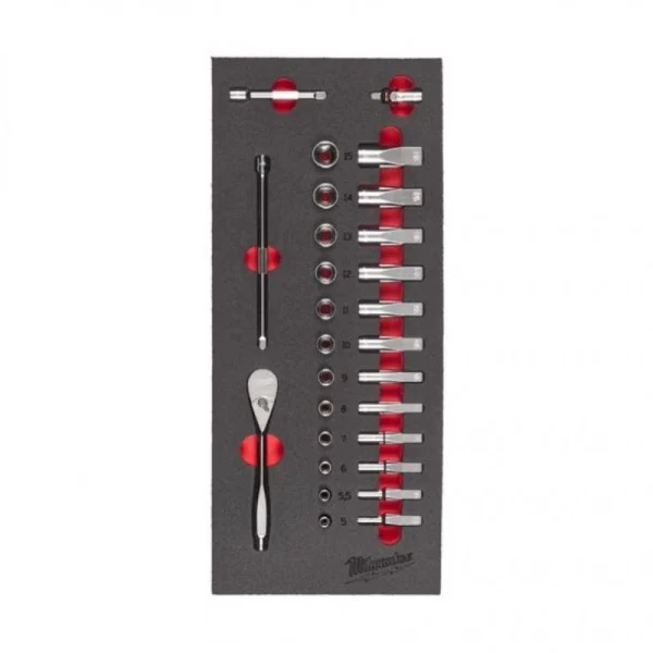 grande marque pas cher MILWAUKEE Module Mousse Douille Et Cliquet 1/4″ 28 Pcs – 4932479824 1