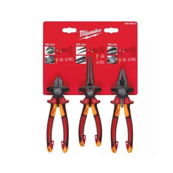 Authentic Original licence MILWAUKEE Set 3 Pinces Isolées VDE – 4932464575 1