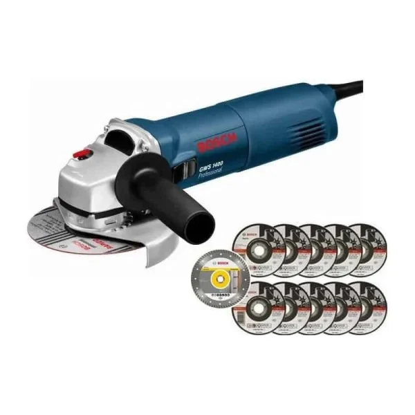 Prestation Et Rapide PACK – BOSCH Meuleuse Ø 125 Mm 1400 W + 11 Disques – GWS1400 Pack 1